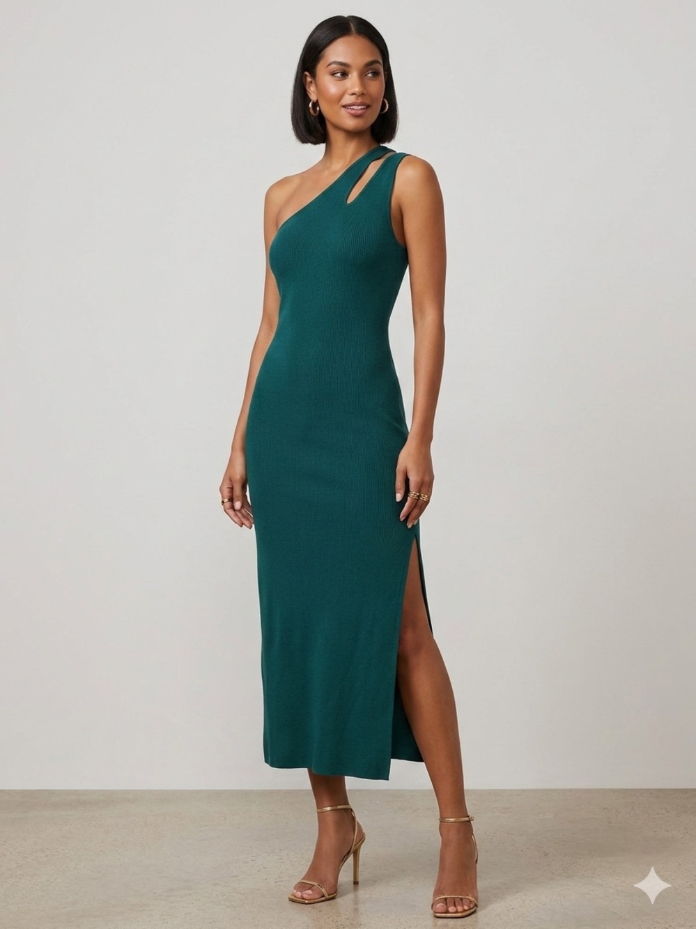 "Torn by Ronny Kobo" one-shoulder midi/maxi knit dress